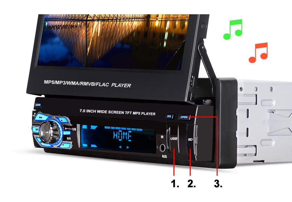 RADIO 1DIN EKRAN 7' WYSUWANY EKRAN BT MP3 SD USB Model RS-210